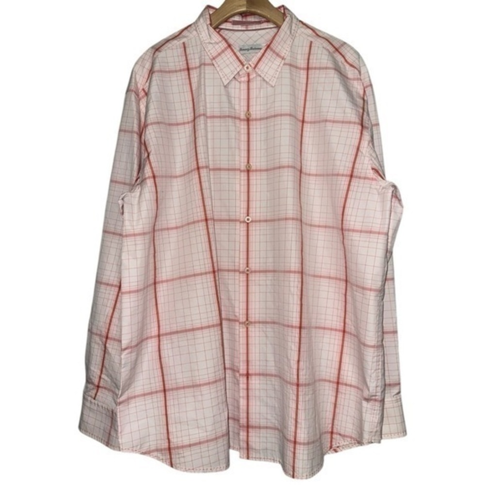 Tommy Bahama Men’s XL Pink Salmon Textured Button Up Silk Blend Tropical Shirt